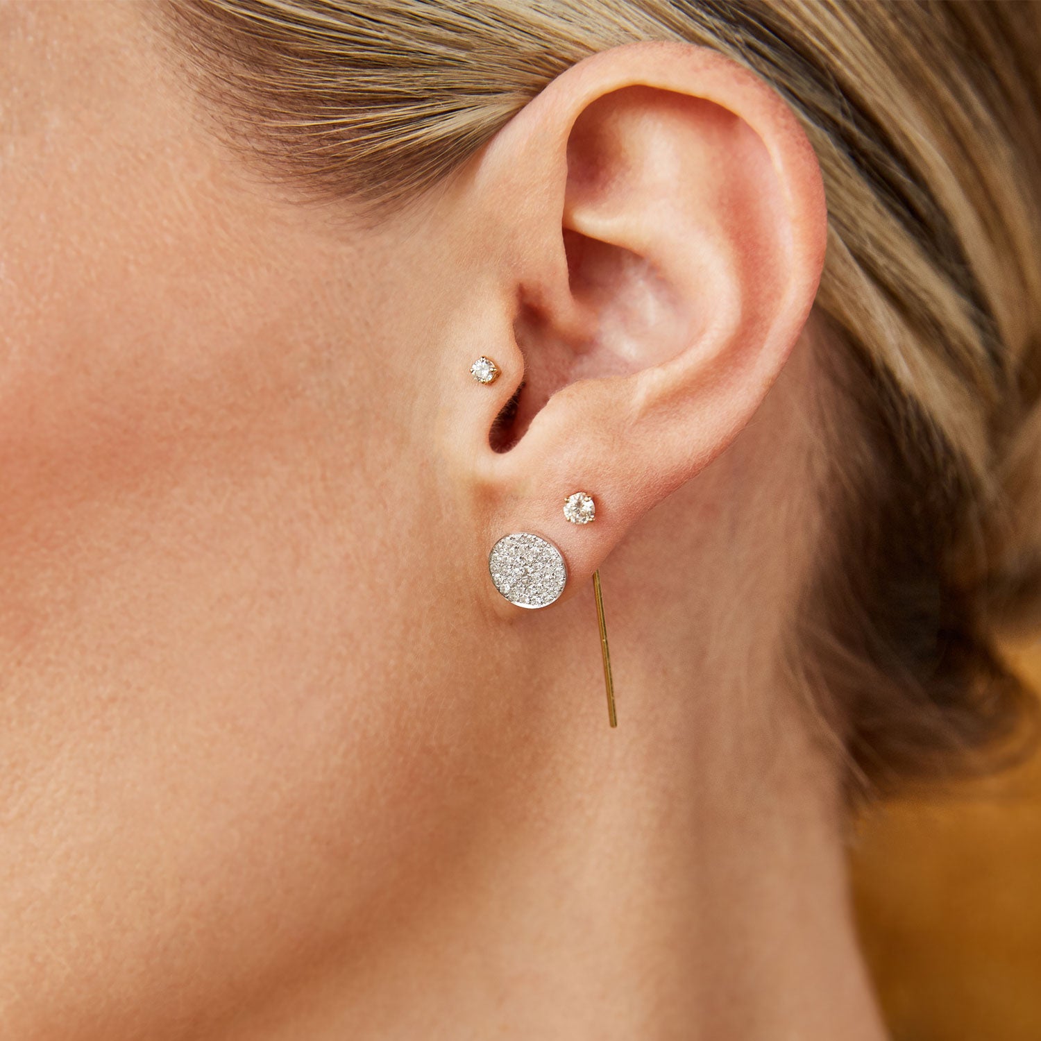 Round Diamond Threader Small Stick Single Earring