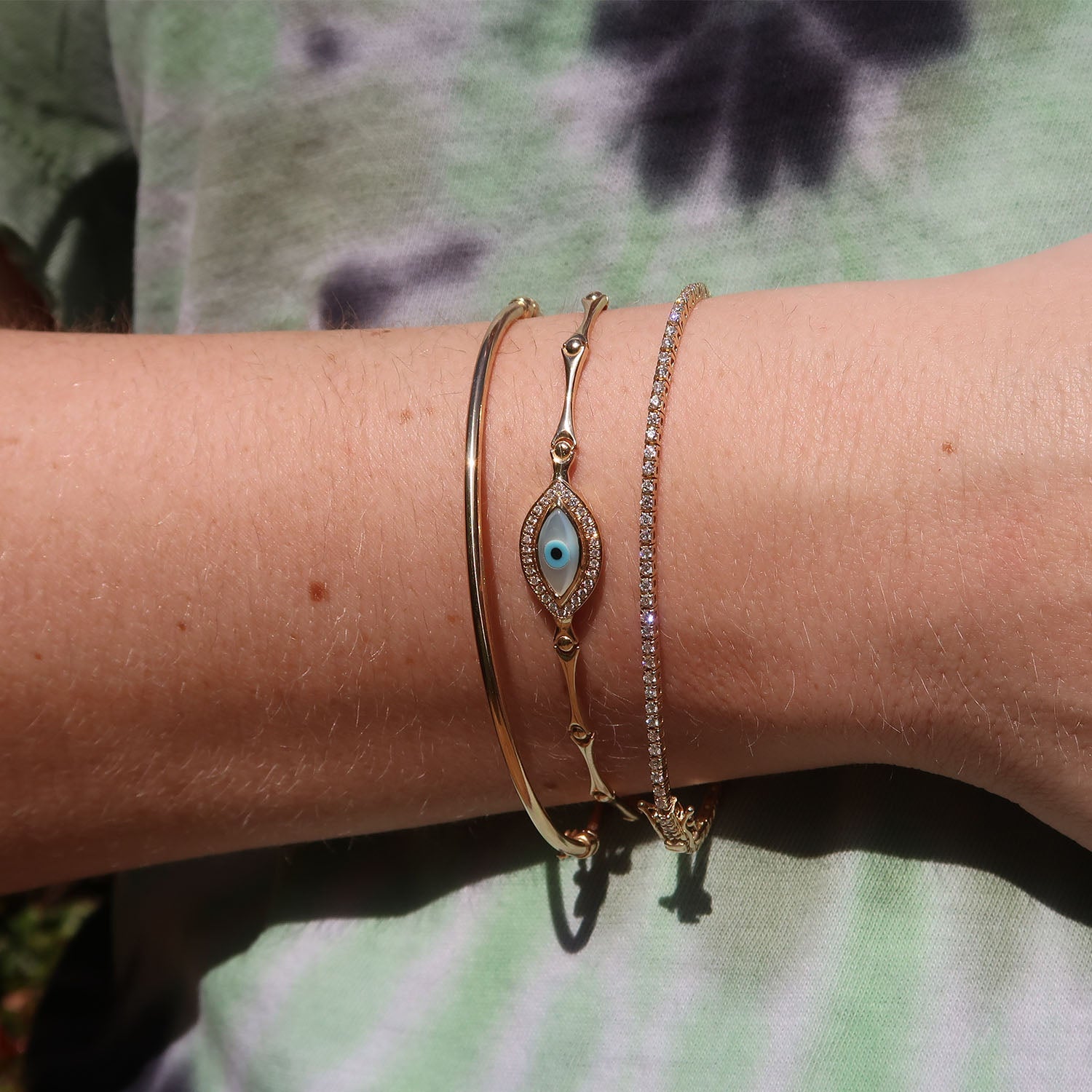Diamond Mother of Pearl Evil Eye Link Bracelet