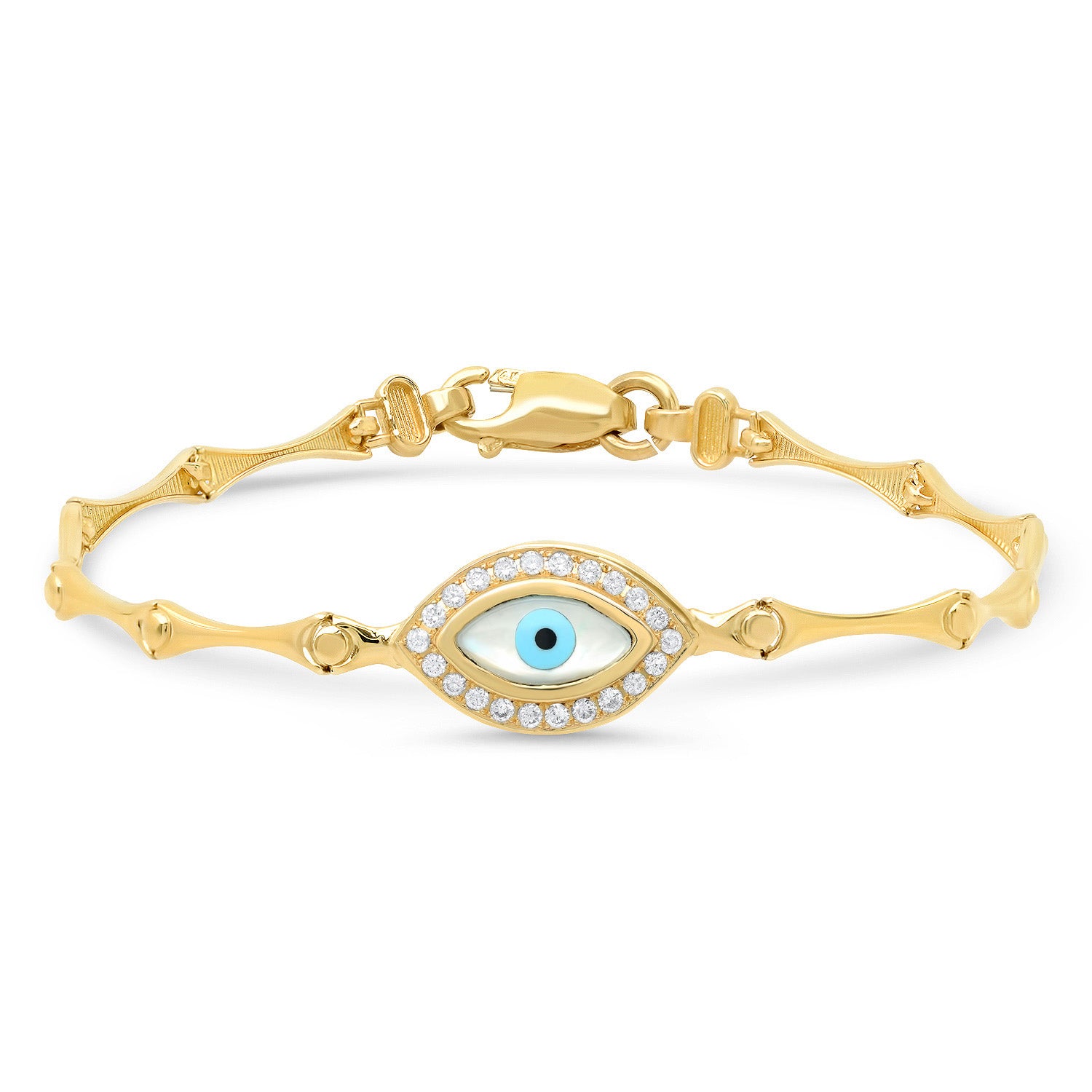 Diamond Mother of Pearl Evil Eye Link Bracelet