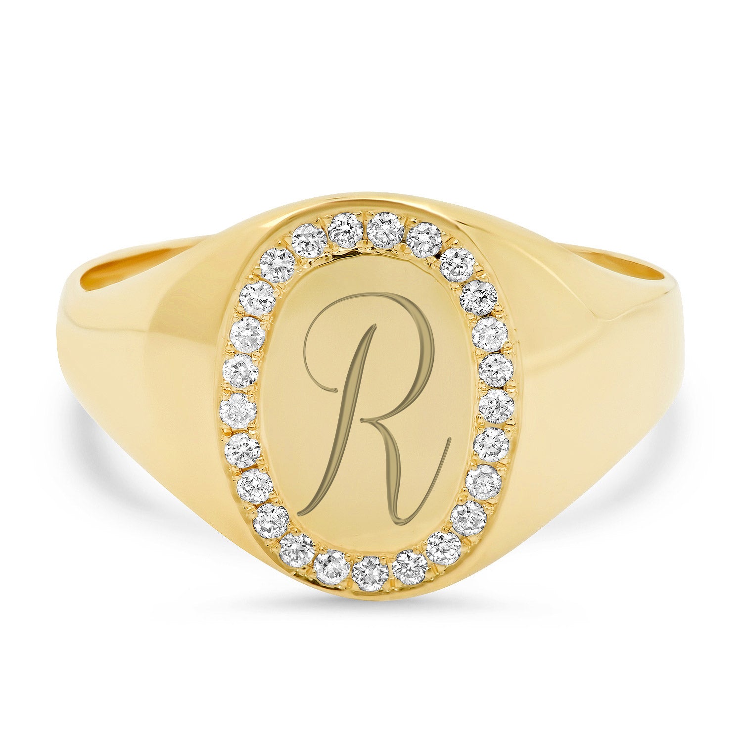 Diamond Border Oval Signet Ring