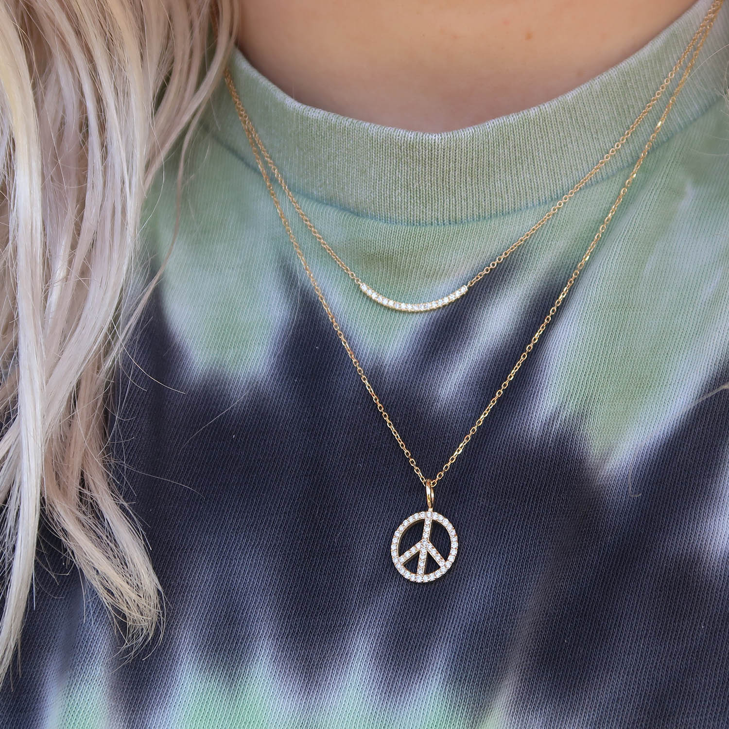 Peace Symbol Hand Hammered Delicate Gold Dipped Pendant Necklace on 18 -  From War to Peace