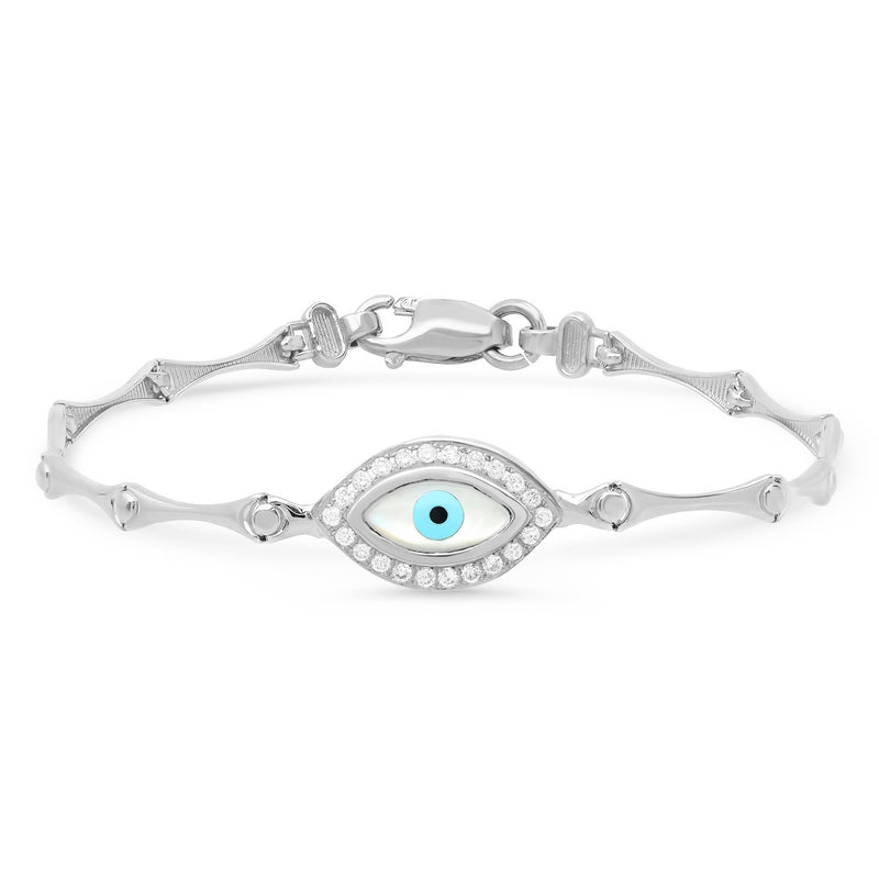 Diamond Mother of Pearl Evil Eye Link Bracelet
