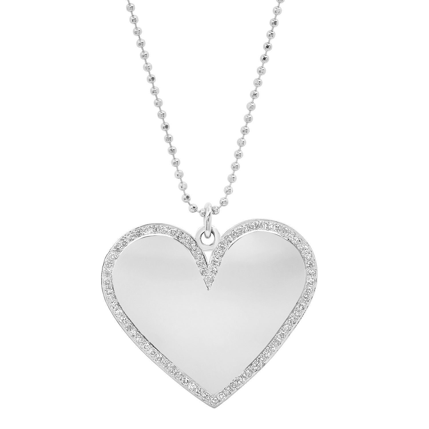 Large Mixed Cut Diamond Heart Pendant 14K White / 16-17