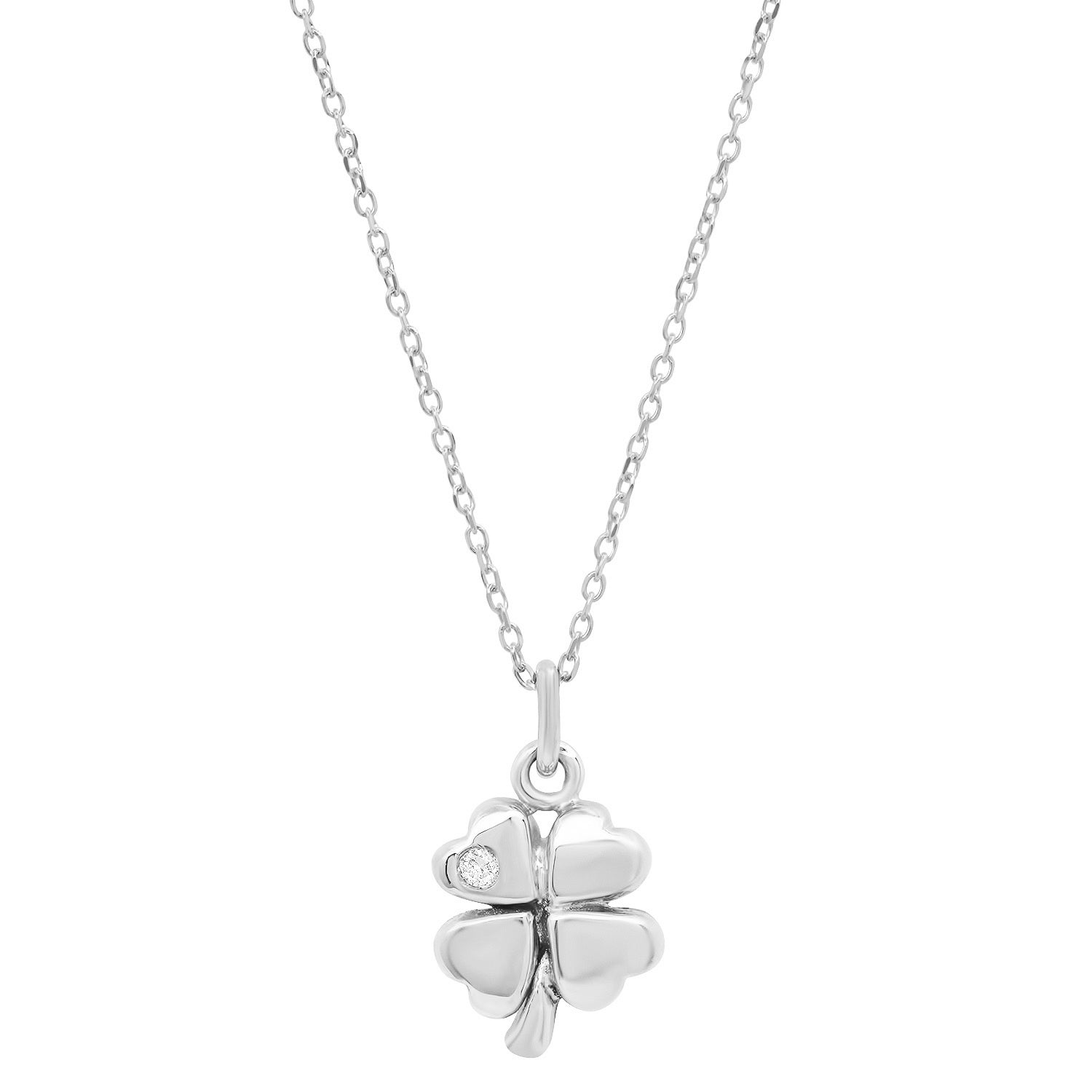 Diamond Accented Four Leaf Clover Pendant Necklace