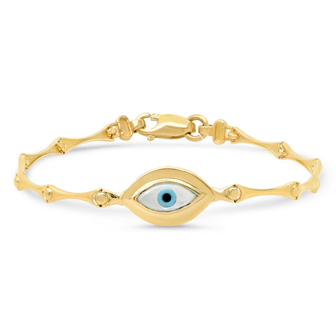 Diamond Mother of Pearl Evil Eye Link Bracelet